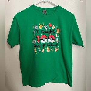 POKEMON Classic 100 Days of School Graphic Casual T Shirt Green Gildan Boy's XL
